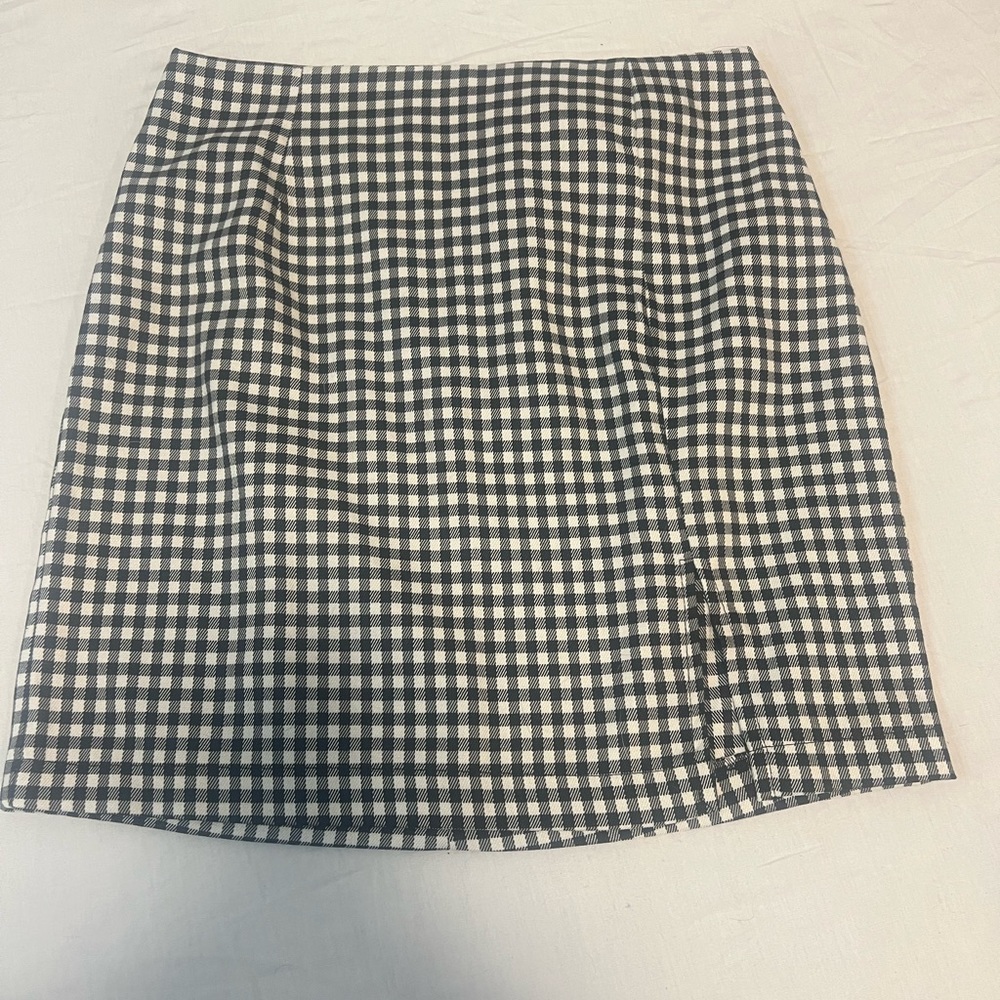 checkered mini skirt.